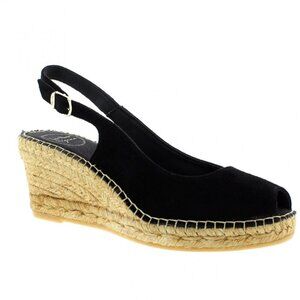 TONI PONS Espadrilles Black Suede Wedge Women's Size 39 Slingback